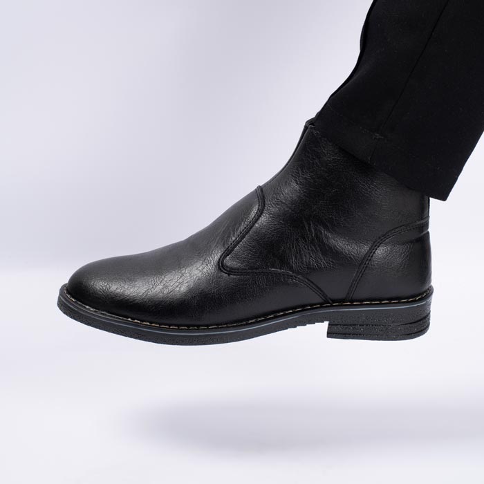 نیم بوت چرم مردانه رنگ مشکی مدل چروک چلسی زیپ دار  کد 217