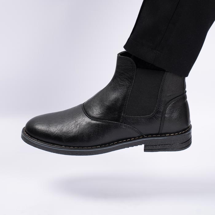 نیم بوت چرم مردانه رنگ مشکی مدل چروک چلسی کشی  کد 218