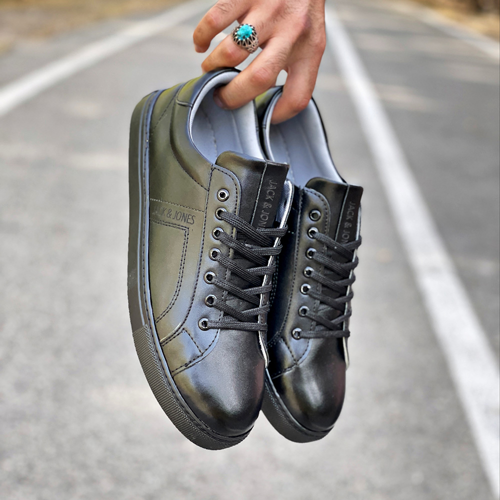 کفش ونس مردانه مدل جک جونز رنگ مشکی دور دوخت و رویه چرم کد 4293